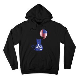 Kamala Harris Comma La Retro Cat American Flag 2024 Tall Hoodie