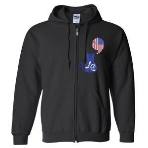 Kamala Harris Comma La Retro Cat American Flag 2024 Full Zip Hoodie