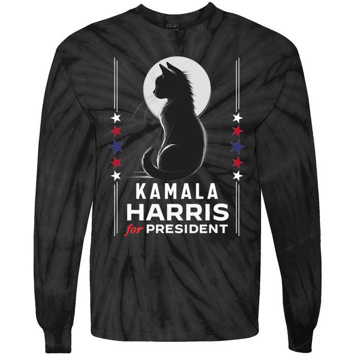 Kamala Harris Cat Ladies Vote Positive Funny 2024 Tie-Dye Long Sleeve Shirt