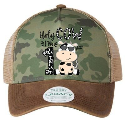Kids Holy Cow Im 1 Birthday Boy 1st Cow Farm Animals Bday Legacy Tie Dye Trucker Hat