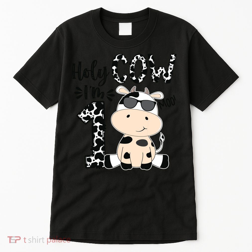 Kids Holy Cow Im 1 Birthday Boy 1st Cow Farm Animals Bday Tall T-Shirt