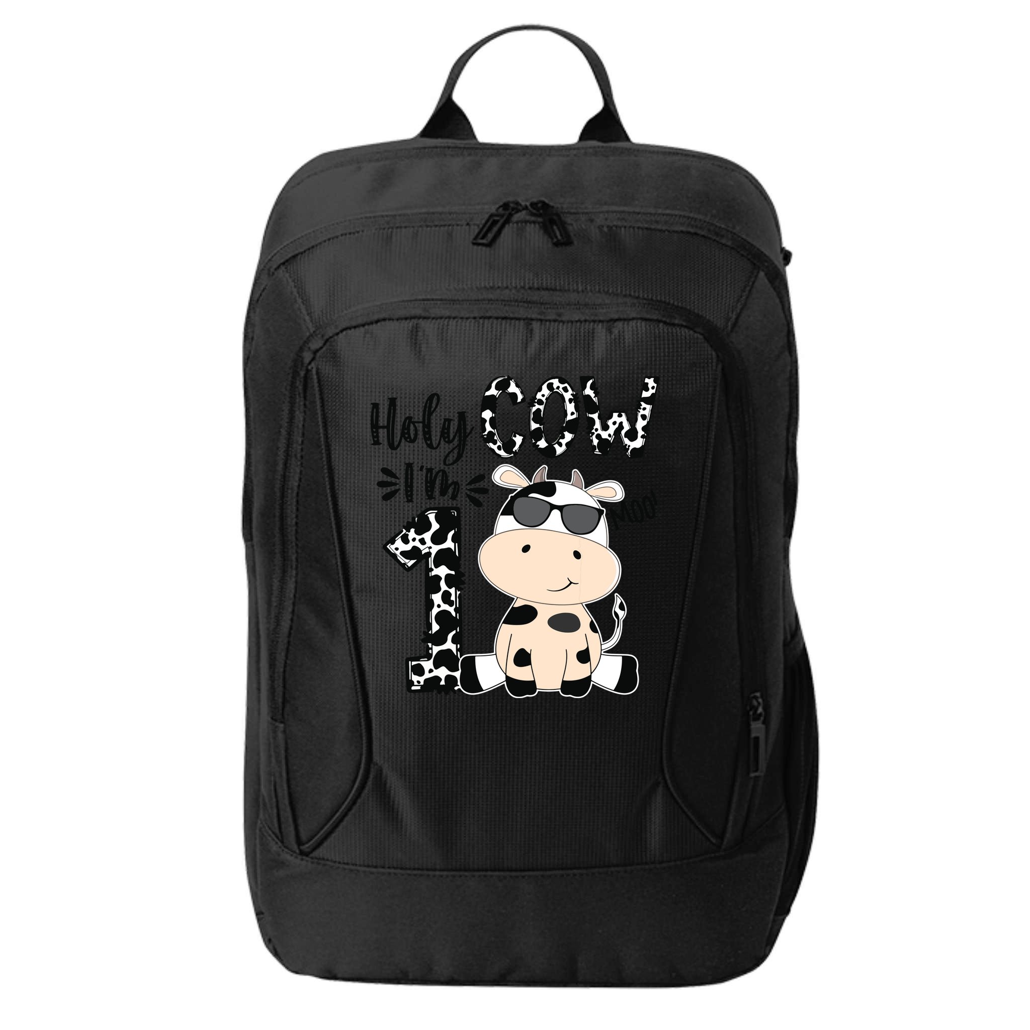 Kids Holy Cow Im 1 Birthday Boy 1st Cow Farm Animals Bday City Backpack
