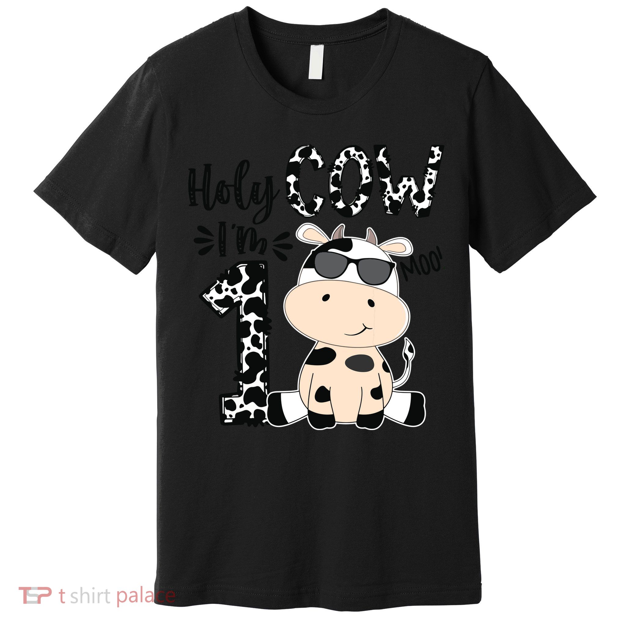 Kids Holy Cow Im 1 Birthday Boy 1st Cow Farm Animals Bday Premium T-Shirt