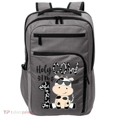 Kids Holy Cow Im 1 Birthday Boy 1st Cow Farm Animals Bday Impact Tech Backpack