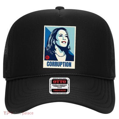 Kamala Harris Corruption High Crown Mesh Back Trucker Hat