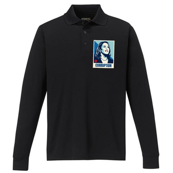 Kamala Harris Corruption Performance Long Sleeve Polo