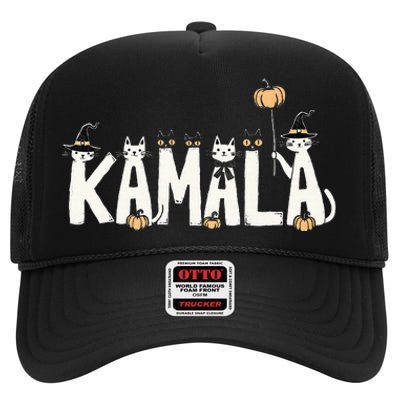 Kamala Halloween Cat Lover Witch Name Design High Crown Mesh Back Trucker Hat