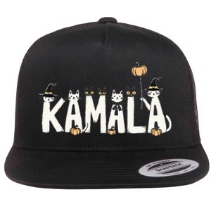 Kamala Halloween Cat Lover Witch Name Design Flat Bill Trucker Hat