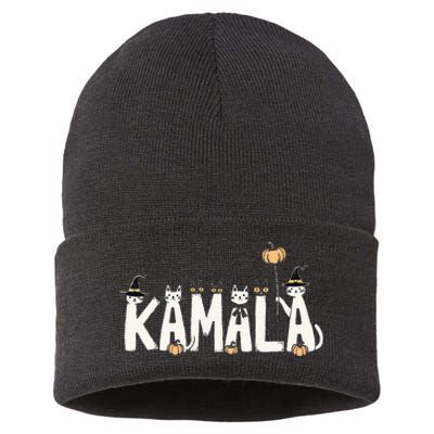 Kamala Halloween Cat Lover Witch Name Design Sustainable Knit Beanie