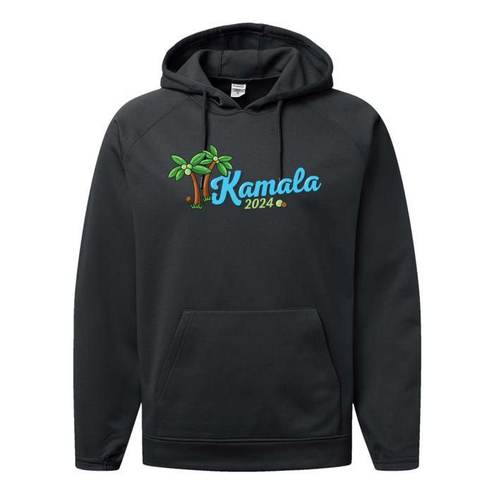 Kamala Harris Coconut Tree 2024 Democrat For President Performance Fleece Hoodie