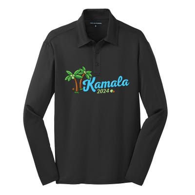 Kamala Harris Coconut Tree 2024 Democrat For President Silk Touch Performance Long Sleeve Polo