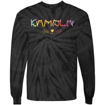 Kamala Harris Cat Lettering Funny Cat Lady Harris Walz Tie-Dye Long Sleeve Shirt