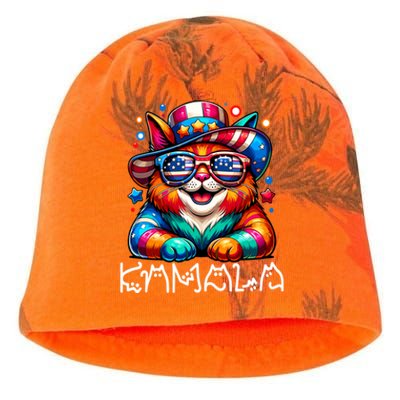 Kamala Harris Cat Lettering Funny President Kamala 2024 Cat Gift Kati - Camo Knit Beanie