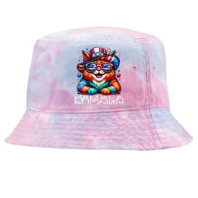 Kamala Harris Cat Lettering Funny President Kamala 2024 Cat Gift Tie-Dyed Bucket Hat