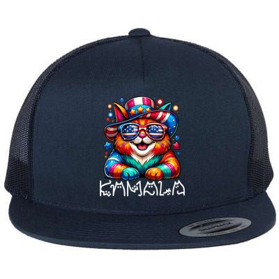 Kamala Harris Cat Lettering Funny President Kamala 2024 Cat Gift Flat Bill Trucker Hat