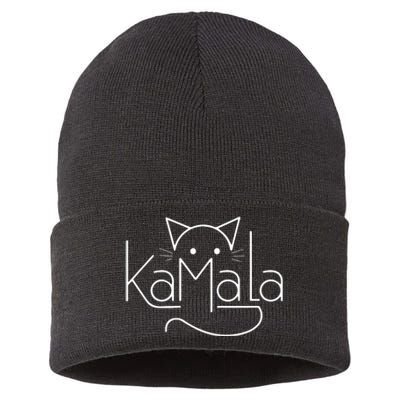 Kamala Harris Cat Lettering Positive Minimalist Sustainable Knit Beanie