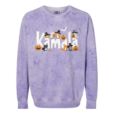 Kamala Halloween Cat Pumpkin Witch Hat Lover Kamala Haris Colorblast Crewneck Sweatshirt