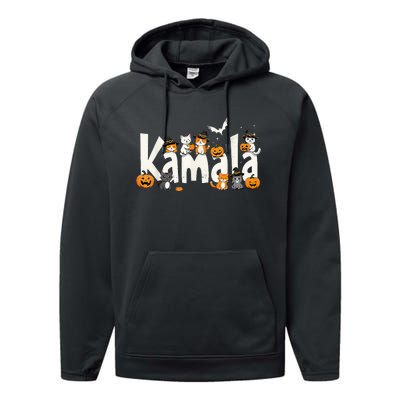 Kamala Halloween Cat Pumpkin Witch Hat Lover Kamala Haris Performance Fleece Hoodie