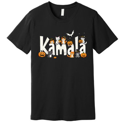 Kamala Halloween Cat Pumpkin Witch Hat Lover Kamala Haris Premium T-Shirt