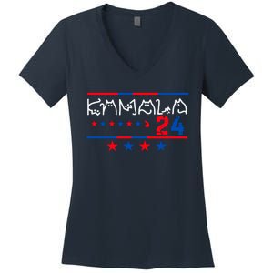 Kamala Harris Cat Lettering Positive 2024 Women's V-Neck T-Shirt