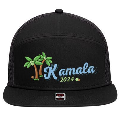 Kamala Harris Coconut Tree 2024 Democrat For President Gift 7 Panel Mesh Trucker Snapback Hat