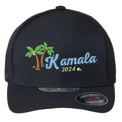 Kamala Harris Coconut Tree 2024 Democrat For President Gift Flexfit Unipanel Trucker Cap