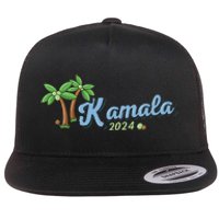 Kamala Harris Coconut Tree 2024 Democrat For President Gift Flat Bill Trucker Hat