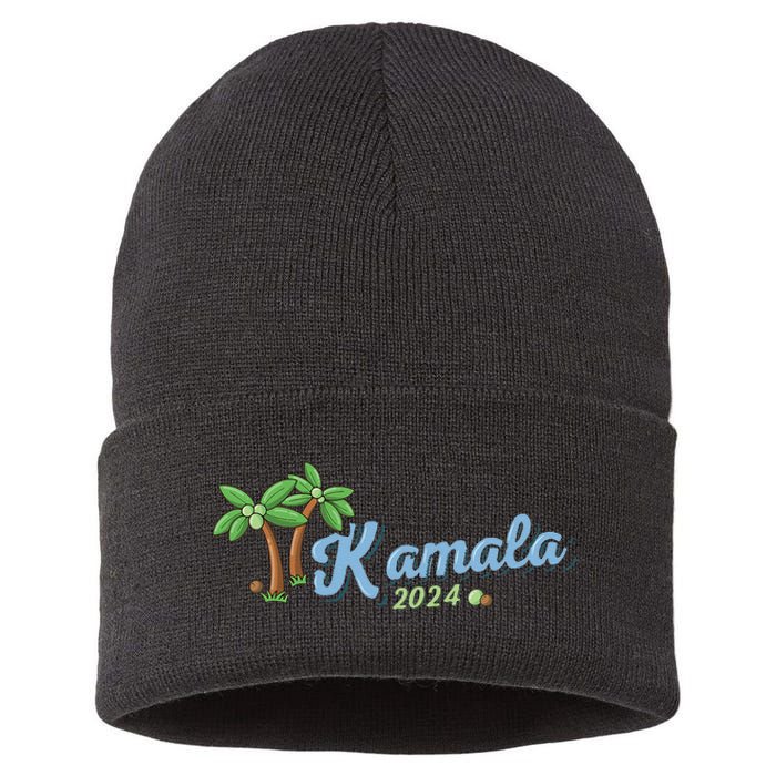 Kamala Harris Coconut Tree 2024 Democrat For President Gift Sustainable Knit Beanie