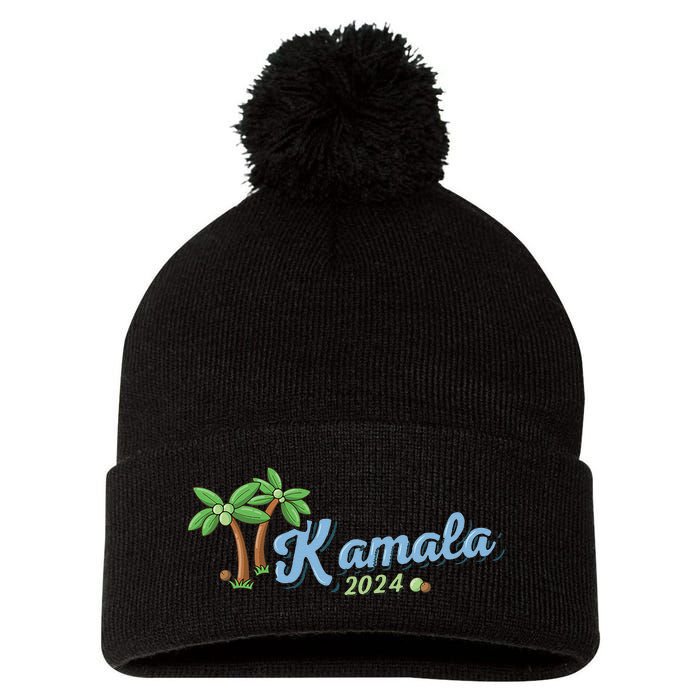 Kamala Harris Coconut Tree 2024 Democrat For President Gift Pom Pom 12in Knit Beanie