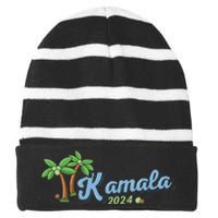 Kamala Harris Coconut Tree 2024 Democrat For President Gift Striped Beanie with Solid Band