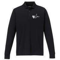 Kamala Harris Cat Lettering Positive Funny Comma La 2024 Gift Performance Long Sleeve Polo