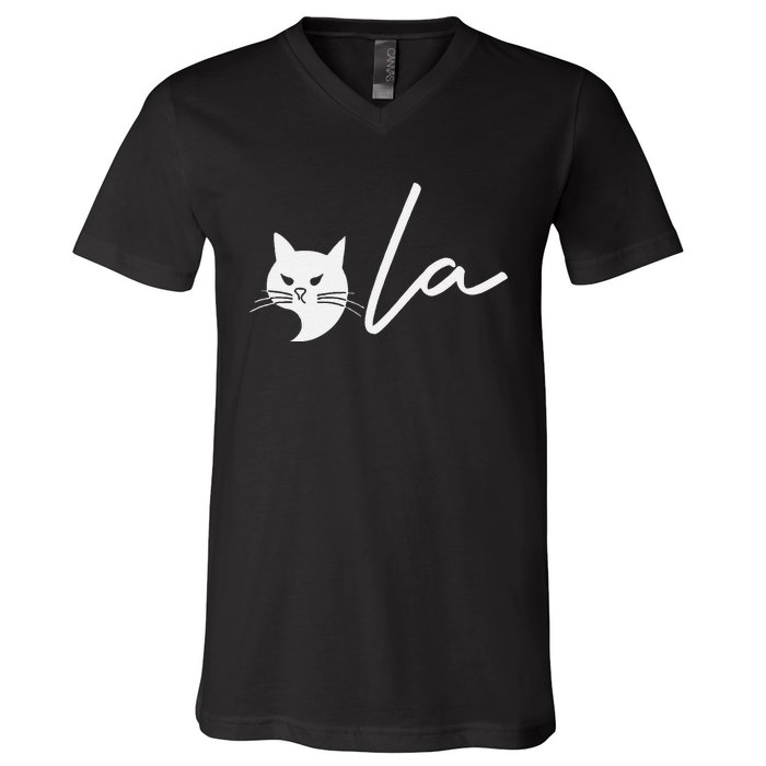 Kamala Harris Cat Lettering Positive Funny Comma La 2024 Gift V-Neck T-Shirt