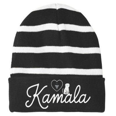 Kamala Harris Cat Lettering Positive Minimalist Walz Waltz Striped Beanie with Solid Band