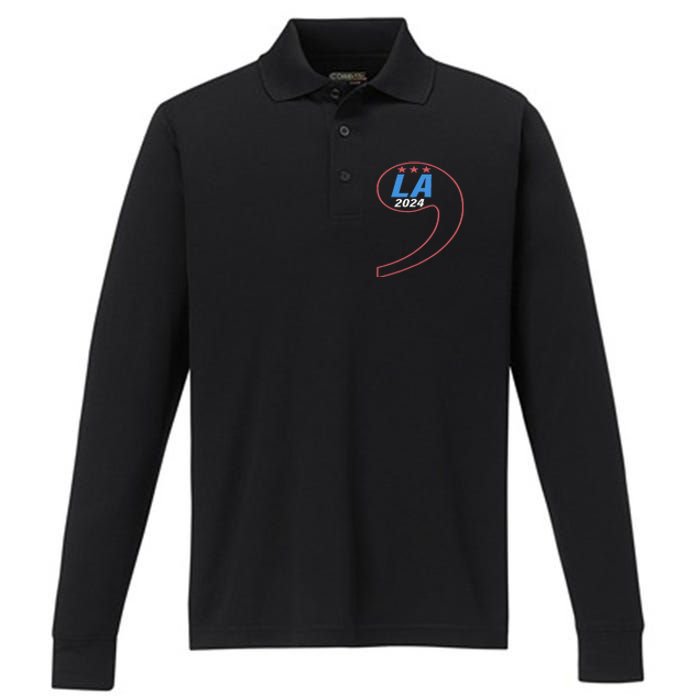 Kamala Harris Comma La 2024 First Female President Performance Long Sleeve Polo