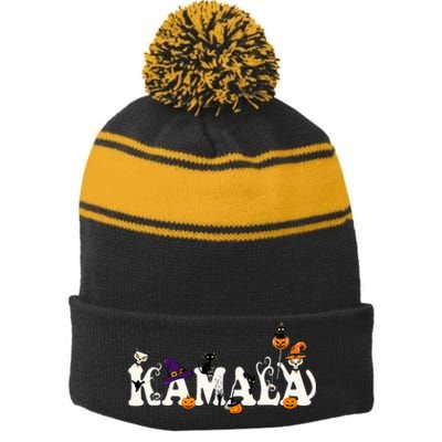 Kamala Halloween Cat Pumpkin Witch Hat Lover Kamala Haris Stripe Pom Pom Beanie