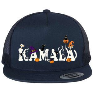 Kamala Halloween Cat Pumpkin Witch Hat Lover Kamala Haris Flat Bill Trucker Hat