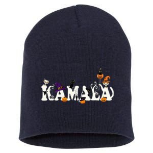 Kamala Halloween Cat Pumpkin Witch Hat Lover Kamala Haris Short Acrylic Beanie