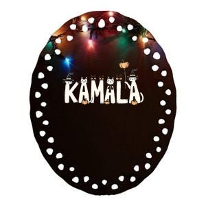 Kamala Halloween Cat Lover Witch Name Design Ceramic Oval Ornament