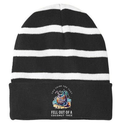 Kamala Harris Coconut Tree Harris For President Election Striped Beanie with Solid Band