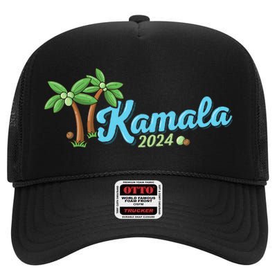 Kamala Harris Coconut Tree 2024 Democrat For President High Crown Mesh Back Trucker Hat