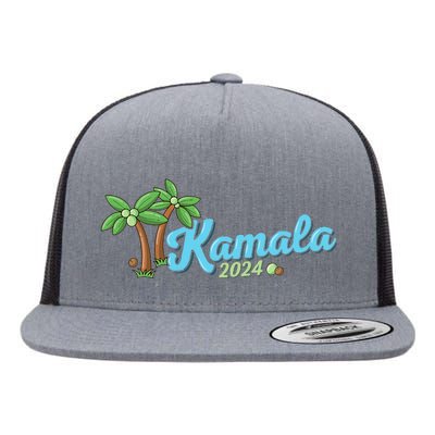 Kamala Harris Coconut Tree 2024 Democrat For President Flat Bill Trucker Hat