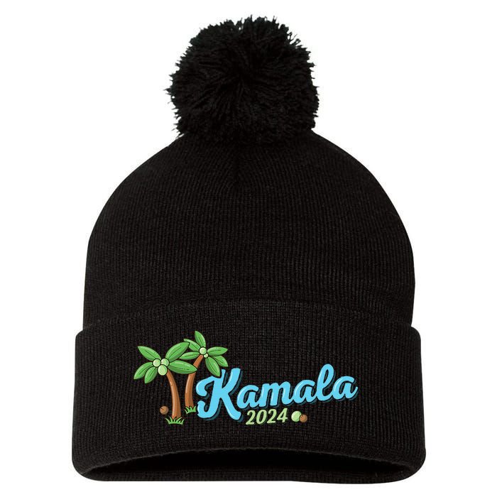 Kamala Harris Coconut Tree 2024 Democrat For President Pom Pom 12in Knit Beanie