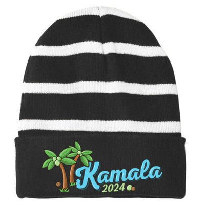 Kamala Harris Coconut Tree 2024 Democrat For President Striped Beanie with Solid Band