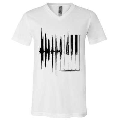 Keyboard Heartbeat Cool Piano And Organ Player Novelty Item V-Neck T-Shirt