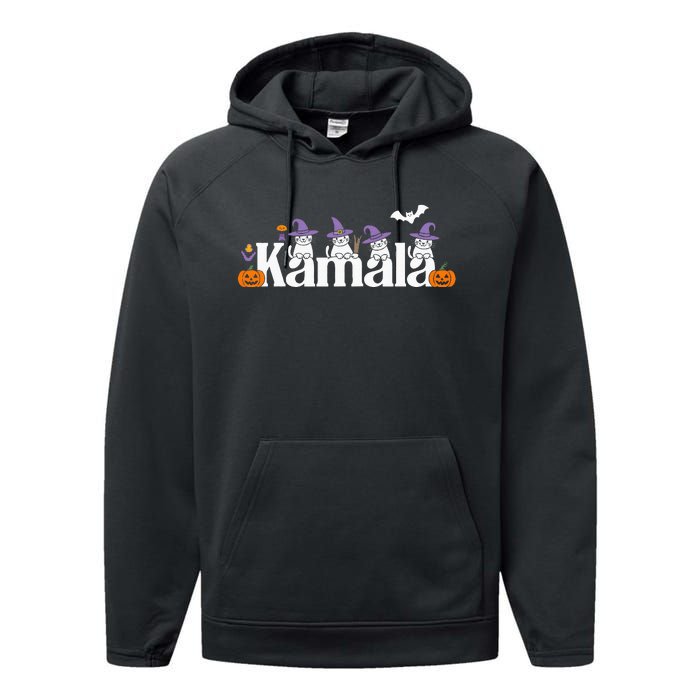 Kamala Harris Cat Lettering Funny Halloween Kamala Cat Performance Fleece Hoodie