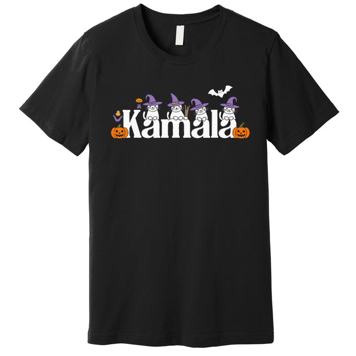 Kamala Harris Cat Lettering Funny Halloween Kamala Cat Premium T-Shirt