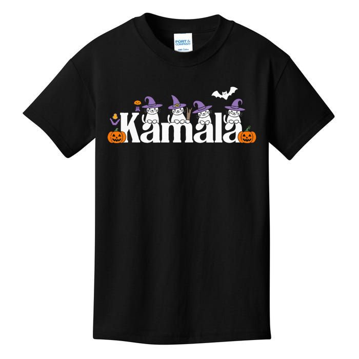 Kamala Harris Cat Lettering Funny Halloween Kamala Cat Kids T-Shirt