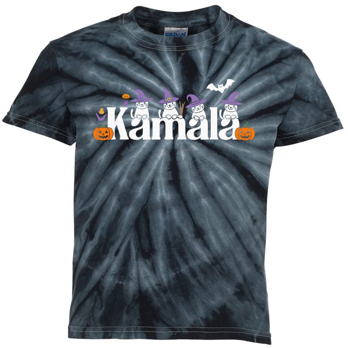 Kamala Harris Cat Lettering Funny Halloween Kamala Cat Kids Tie-Dye T-Shirt