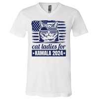 Kamala Harris Cat Lady 2024 Feminine Women Voting Funny V-Neck T-Shirt