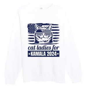 Kamala Harris Cat Lady 2024 Feminine Women Voting Funny Premium Crewneck Sweatshirt